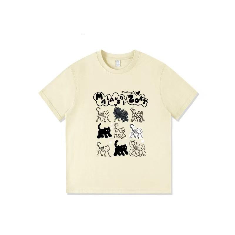 Summer New Niche Cartoon Fun Kitten Printing Design Sense Short Sleeve T-Shirt Women's Casual Loose Versatile Top