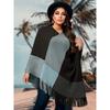 Plus Size Women Color Block Knit Cape Sweater, Batwing Sleeve Pullover Shawl for Autumn Winter