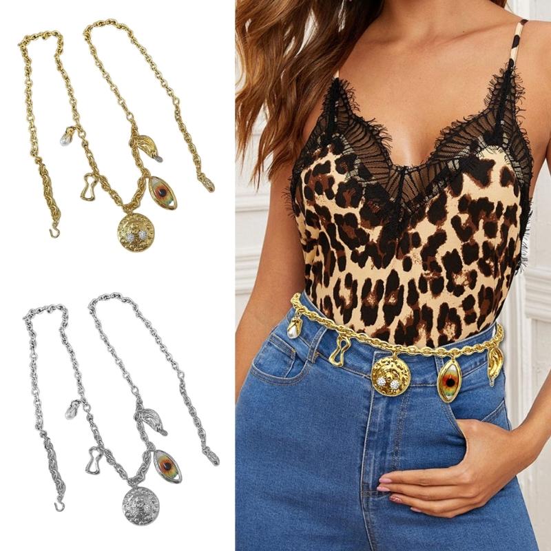 Elegante Taillen-Schmuck-Dekore mit Teufelsaugen-Anhänger, verstellbare Metall-Körperkette, Hüftgürtel für Abendparty-Outfit