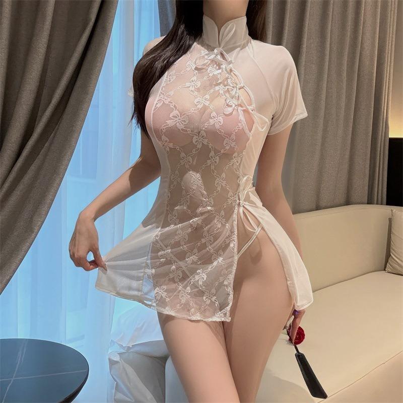Sex Underwear Sexy Lace Split Split Perspective Cheongsam Uniform Pure Desire Passion Free Pajama Set Buttocks Cheongsam