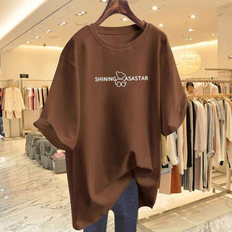 

Cotton short-sleeved t-shirt women s summer 2025 new loose large version medium and long butt-covering white simple top tide XXXL