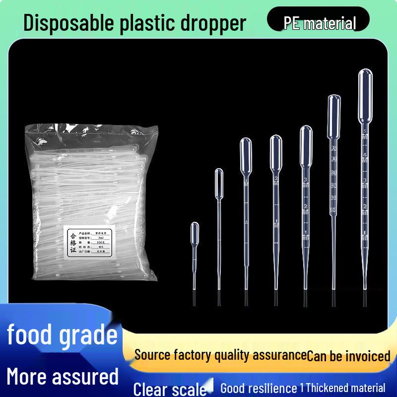 Disposable Graduated PE Pasteur Pipettes, Thickened, 1-10ml for Laboratory Use 1ml (Approx. 100 pcs/bag)