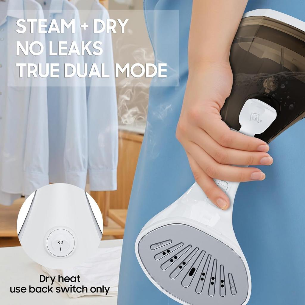 Steamer for Clothes, 20S Heat-up,1200W, 250ml,13-Vent Design for Strong Steaming, 2-in-1 Steamer & Iron, Handheld for All Fabrics, Garment Wrinkle