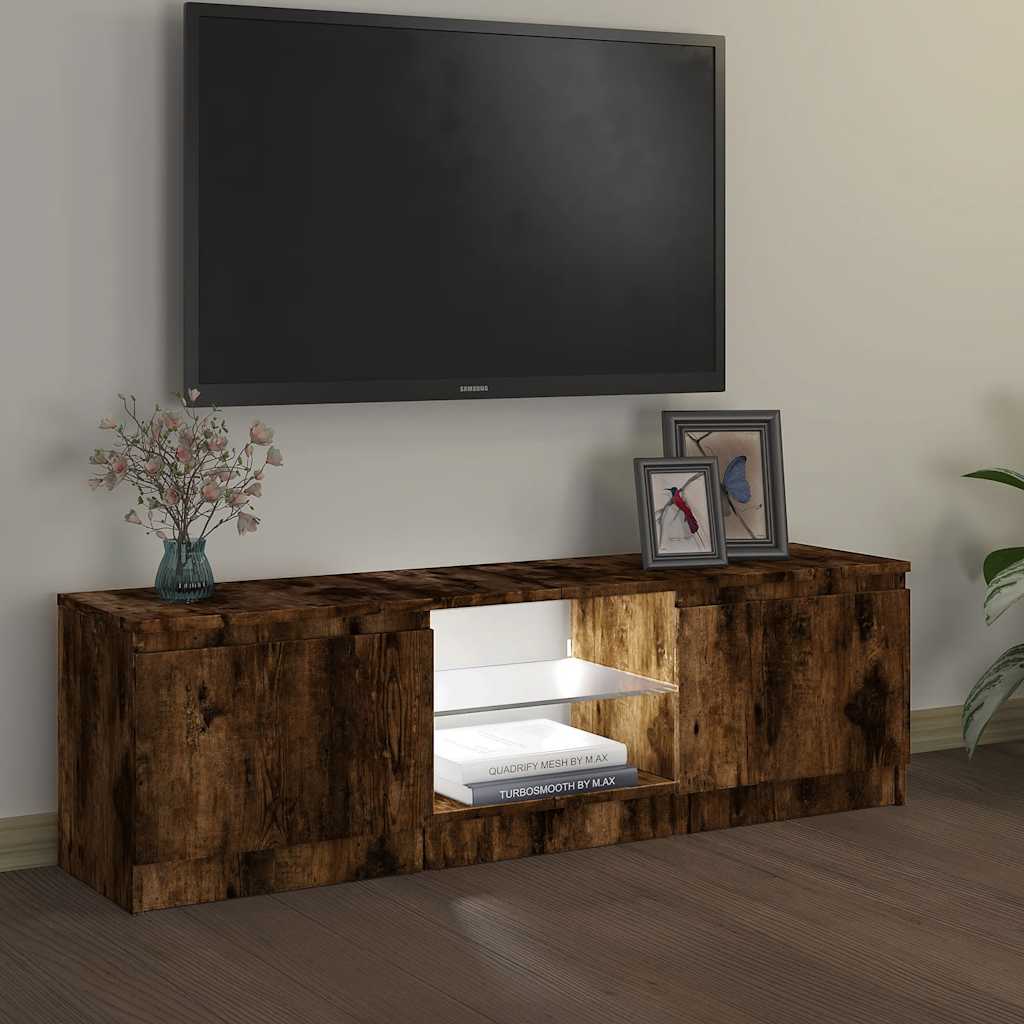 TV Cabinet with LED Lights Smoked Oak 120 x 30 x 36 cm