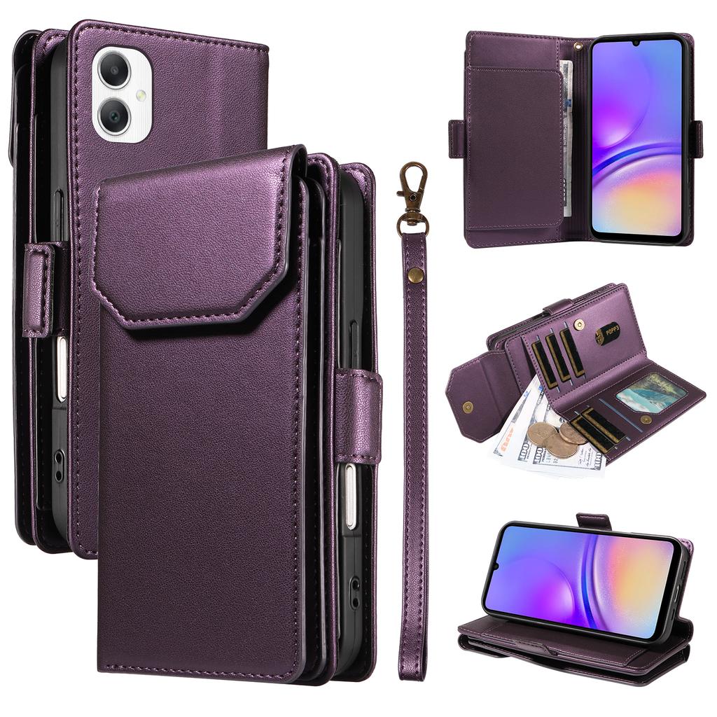 For Samsung Galaxy A06 5G Case with Multi-Card Holder and Strap PU Leather Phone Cover Stand