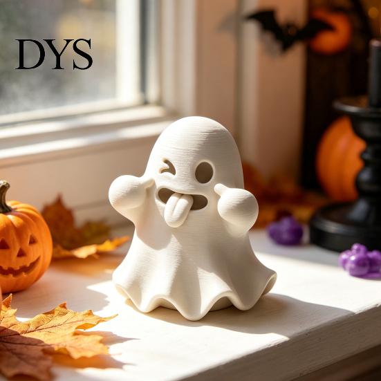 Halloween Party Supplies Ghost Figurine, 3D Printed Cute Face Statue, Spooky PLA Plastic Decor Tabletop Ornament for Shelf, Desk, Home Desktop