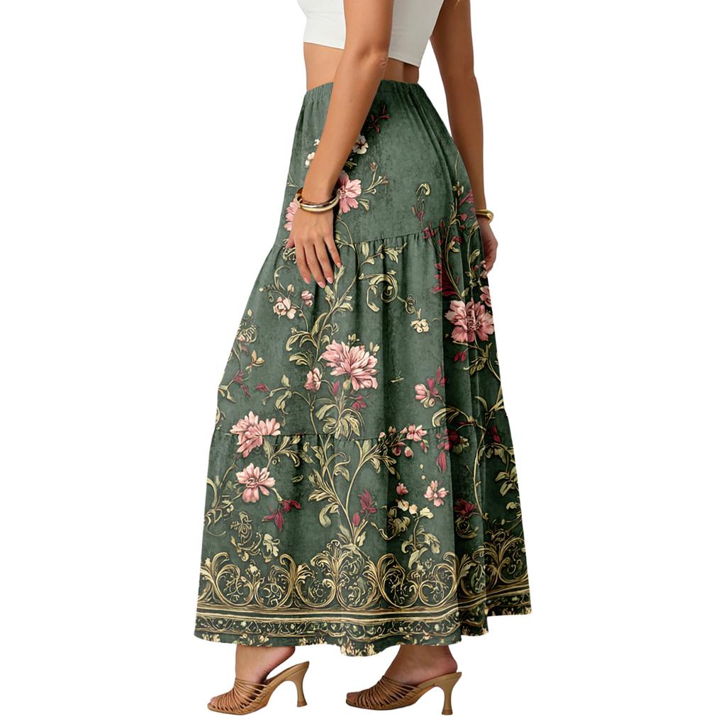 Women's Casual High Waist Drawstring A-line Skirt Color Skirt With Pockets