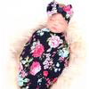 Galabloomer Receiving Blanket Headband Set Flower Print Baby Swaddle Receiving Blankets… (Navy Blue Rose)