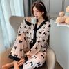 French Romantic Elegant Bow Print Women's Pajamas Fashion Female Chic Fleece Nightgown 2024 New Autumn Winter Home Sleepwear