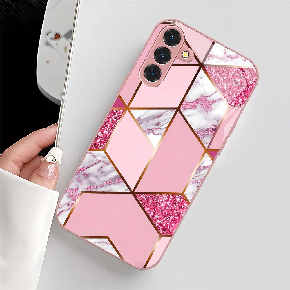 Rosa texturierte metallische Lackglas-Handyhülle geeignet für Samsung Galaxy S26 S25 S24 S23 S22 S21 S20 FE/Ultra/Plus sturzfest