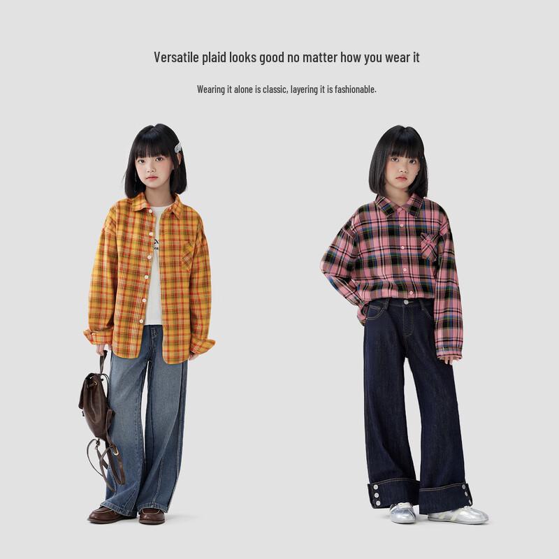 Zuo Xi Girls' Plaid Long-Sleeve Shirt