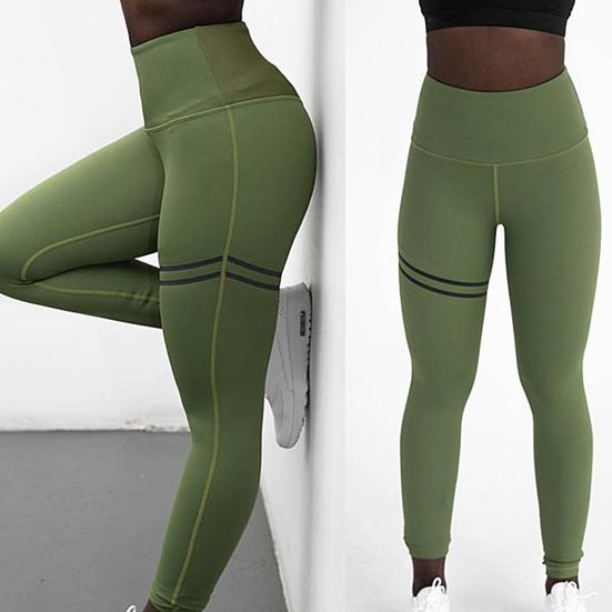 Calças Leggings de Treino Sem Costura de Cintura Alta para Levantamento de Quadril para Mulheres Listradas Calças de Ginástica