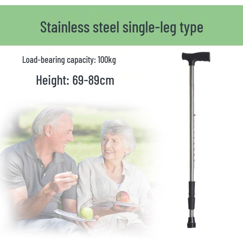 Adjustable Non-slip Four-legged Cane Walker for Elderly - Stainless Steel Outdoor Trekking Pole
