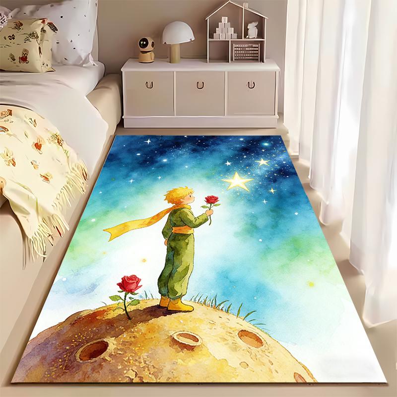 "Little Prince Holding Rose Carpet with Starry Sky Theme Design" Suitable for use as an anti-slip for living room bedroom sofas