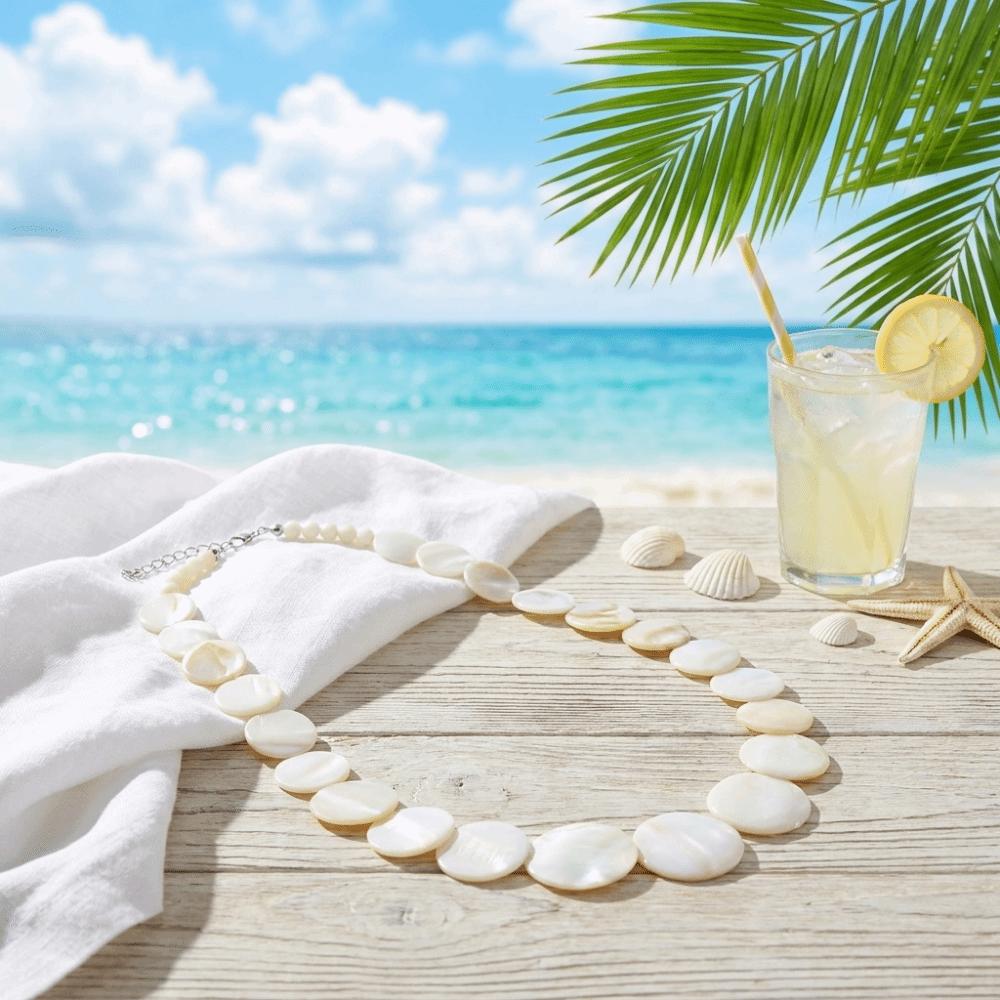 Irregular Round Shell Pendant Necklace Lightweight White Choker Bohemian Necklace  Vacation Jewelry