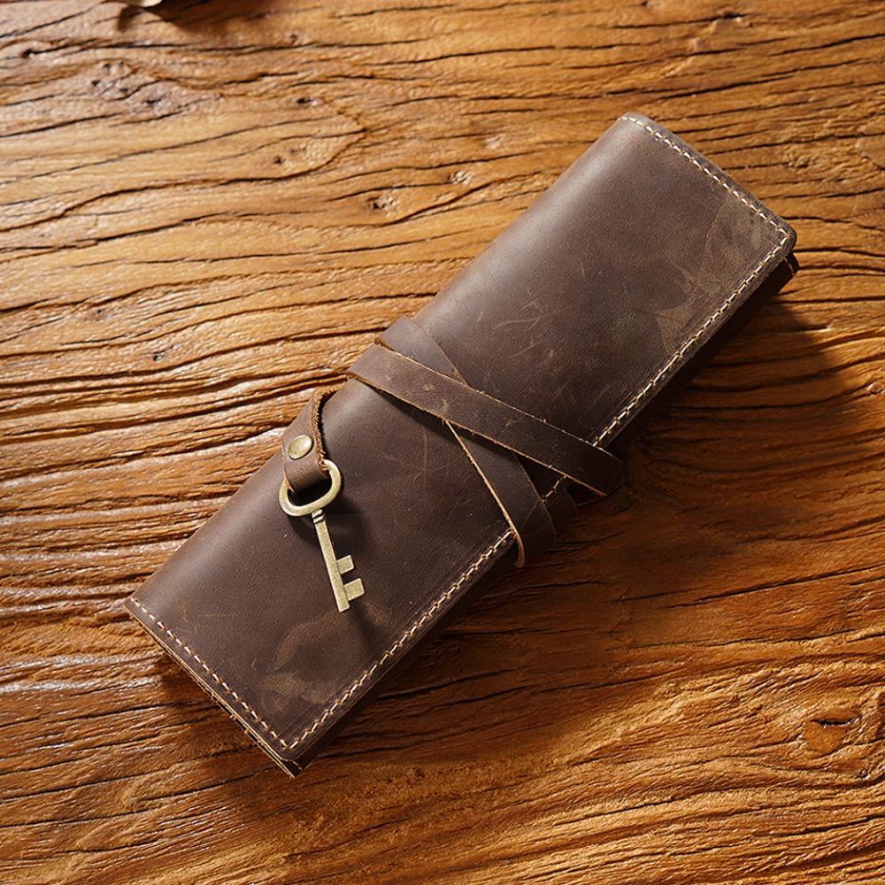Tie Rope Genuine Leather Pencil Case Nature Cowhide Pen Protection Bag  Student Gift