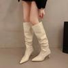 Winter Fashion Pleated Pointed Toe Women Long Boots Street Style High Heels Party Stripper Female Leather High Booties