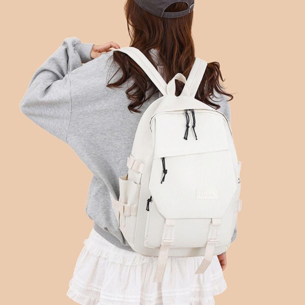 New Nylon Schoolbag Solid Color Large Capacity Bookbags Waterproof Alleviate Burden Backpack Back To School Gift
