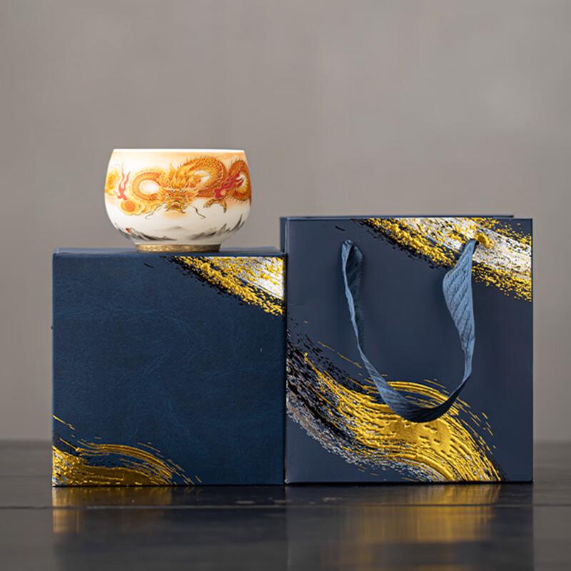 Wang Wenke Mutton Fat Jade Ceramic Dragon Zen Teacup