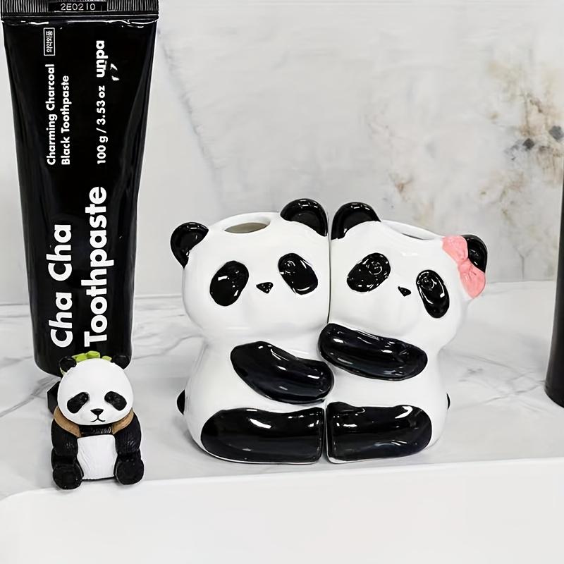 2 Cute Panda Toilet Toothbrush Holder, High Temperature Fired Ceramic Ultra Smooth ,No Drill Manual Toothbrush Stand Storage Rack for Couples