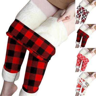 Damen-Leggings mit Weihnachtsdruck und Samt, warm, elastisch, hohe Taille, Baumwollhose