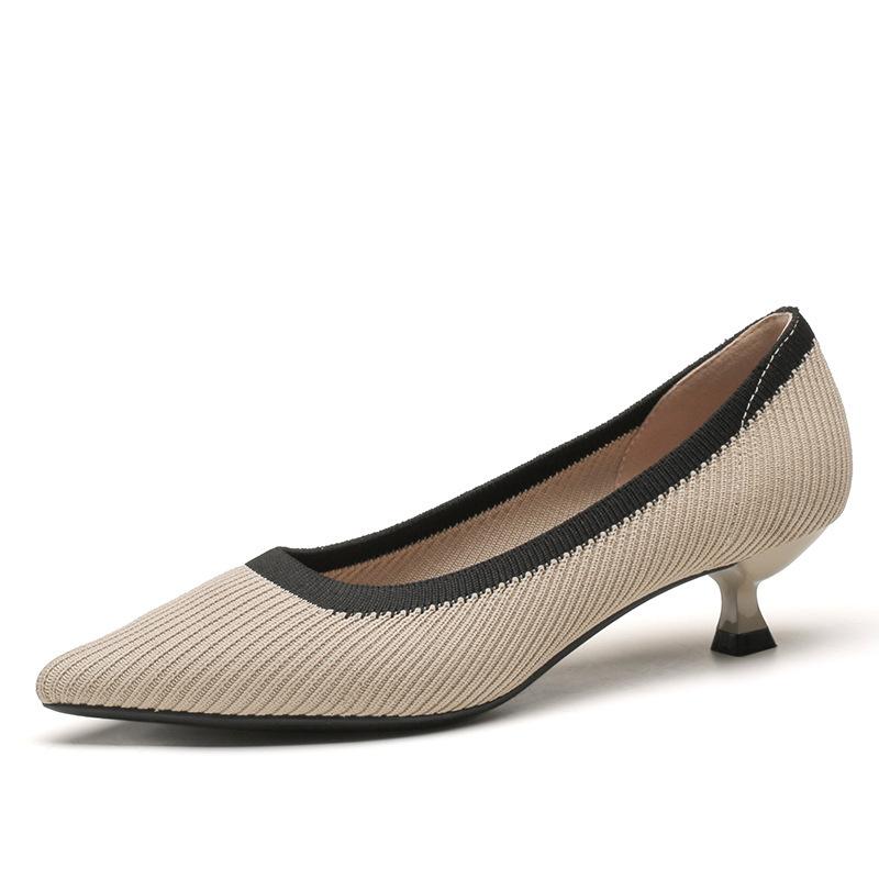 Damenschuhe neu vielseitig dünner Absatz spitz Damenschuhe leichter Mund fliegende gewebte Schuhe