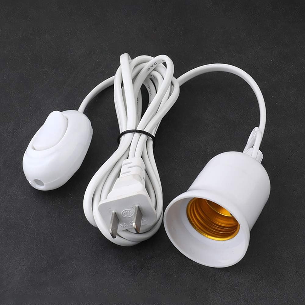 Set of 4 Light Bulb Sockets with Cord, Extension Cord, Stylish, E27 Base, Hanging Type, for LED Bulbs, Night Light, 2-Outlet, Approx. 4.1m Cord