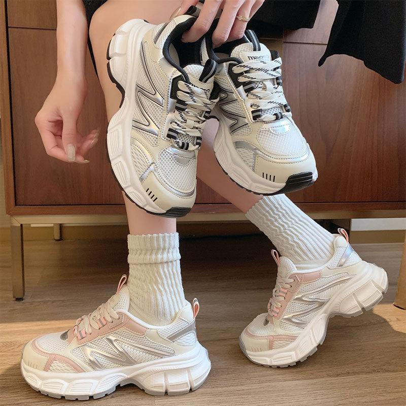 Vielseitige atmungsaktive Mesh-Schuhe leichte weichsohlige stoßdämpfende Laufschuhe Damen 2025 neu Frühling und Herbst dicksohlige Dad-Schuhe Damen