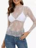 Women's Mesh Lace Layered Stand Collar See-through Top.