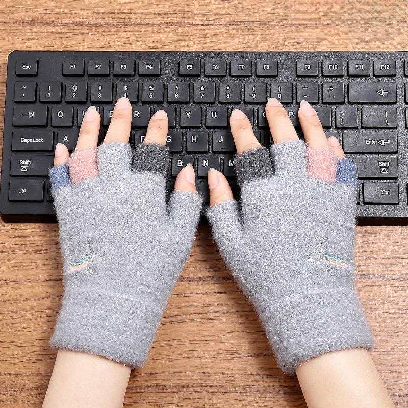 

Осенне-зимние непродуваемые плюшевые вязаные перчатки из искусственного меха норки, мультяшные женские перчатки с плюшевой подкладкой, теплые перчатки без пальцев Average size