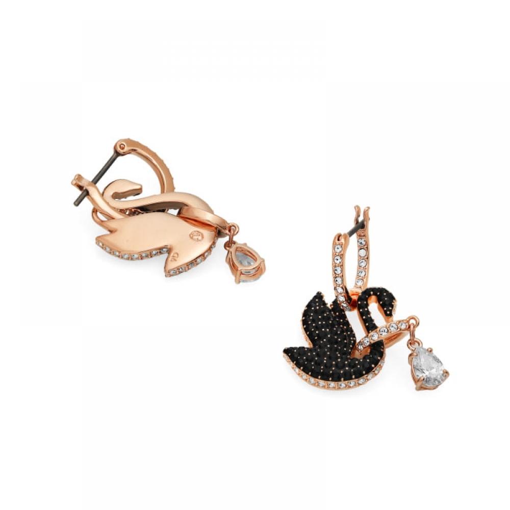 Swarovski 5678047 Swan Black Hoop Drop Earrings