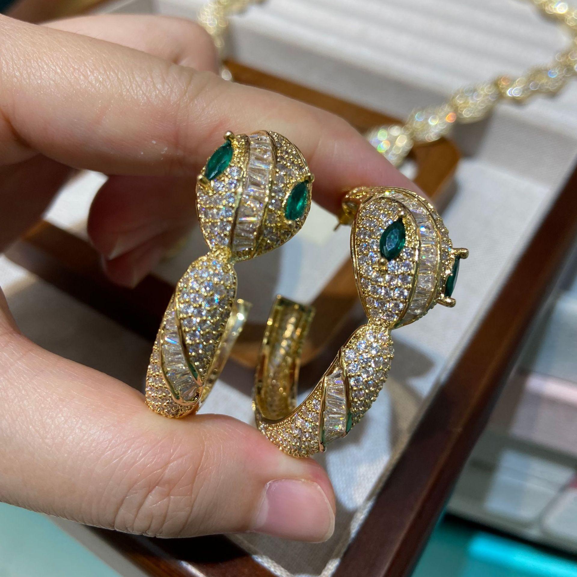 

Snake Water Drop Necklace No. 5 Circle Earrings Gold-Plated High-End Luxury Women S Dress