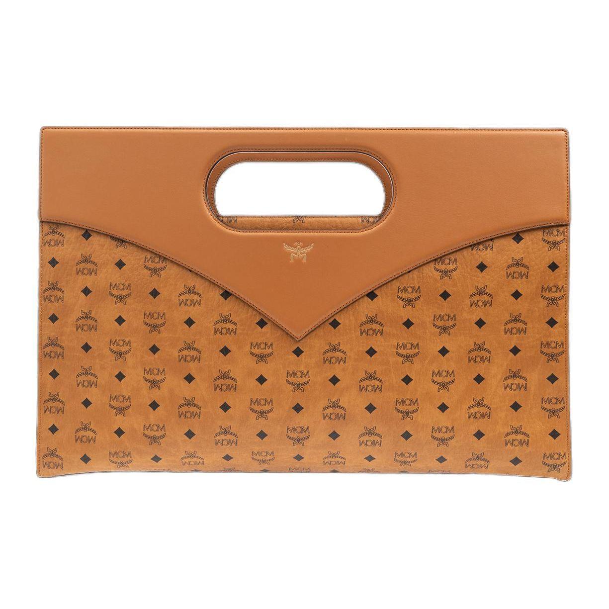MCM Visetos Gold Tone Canvas Brass