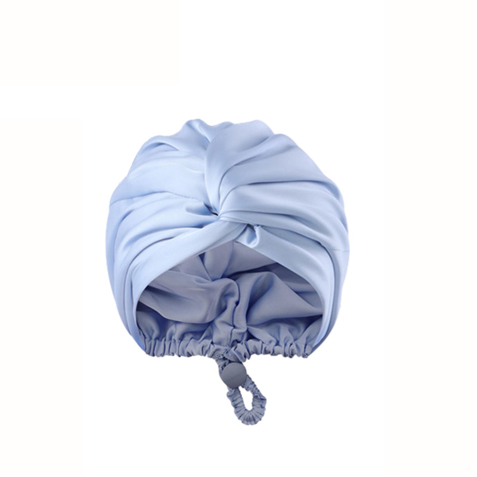 Verstellbare Seidensatin-Schlafhaube für Damen mit langem lockigem Haar, doppelwandige Haarkappe für die Nacht, Unisex-Schlafmütze blau