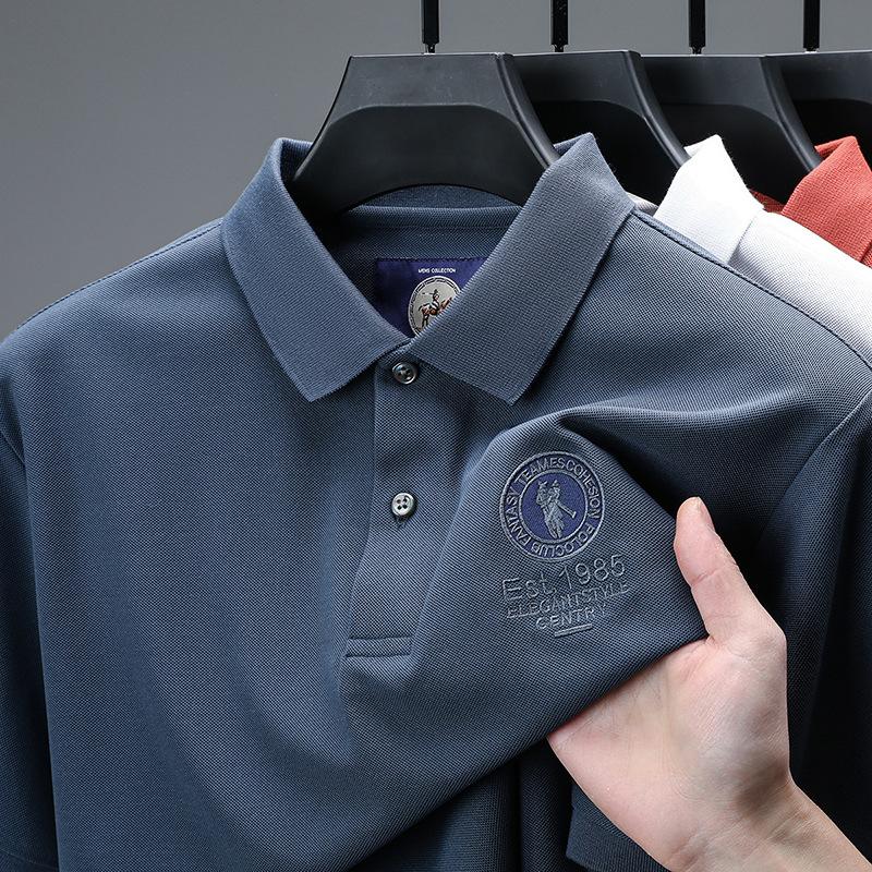 

Мужская футболка-поло с коротким рукавом из ледяного шелка, вышитая, тонкая, с коротким рукавом, высокого качества 4XL