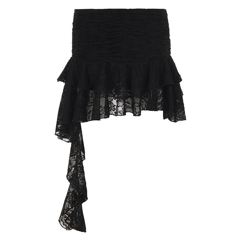 

Fashion Bohemia Asymmetrical Low Waist Skirt Lace Black(Including pants) L