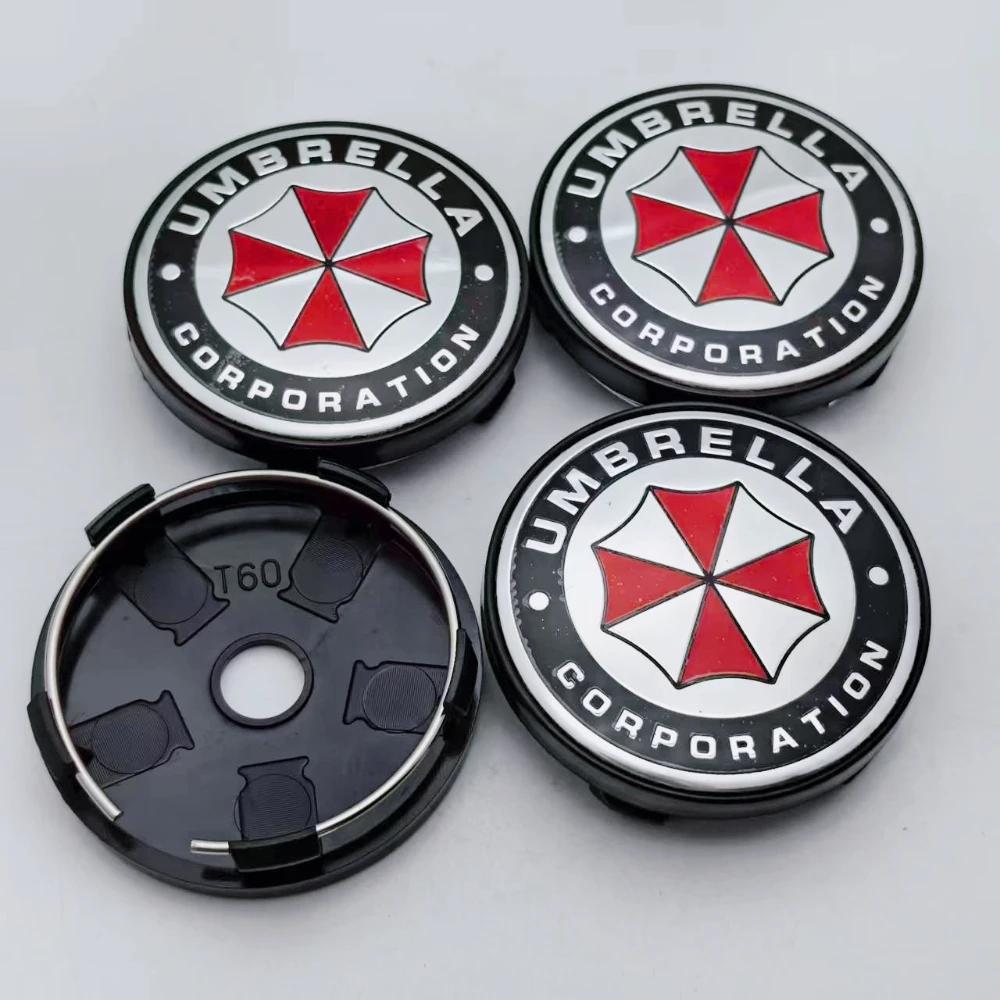 4pcs Umbrella Logo Badge Emblem Car Wheel Center Caps O.D 60MM Clips 56MM Wheels Hub Cap Rim Hubcaps Dust Cover Car Accessories