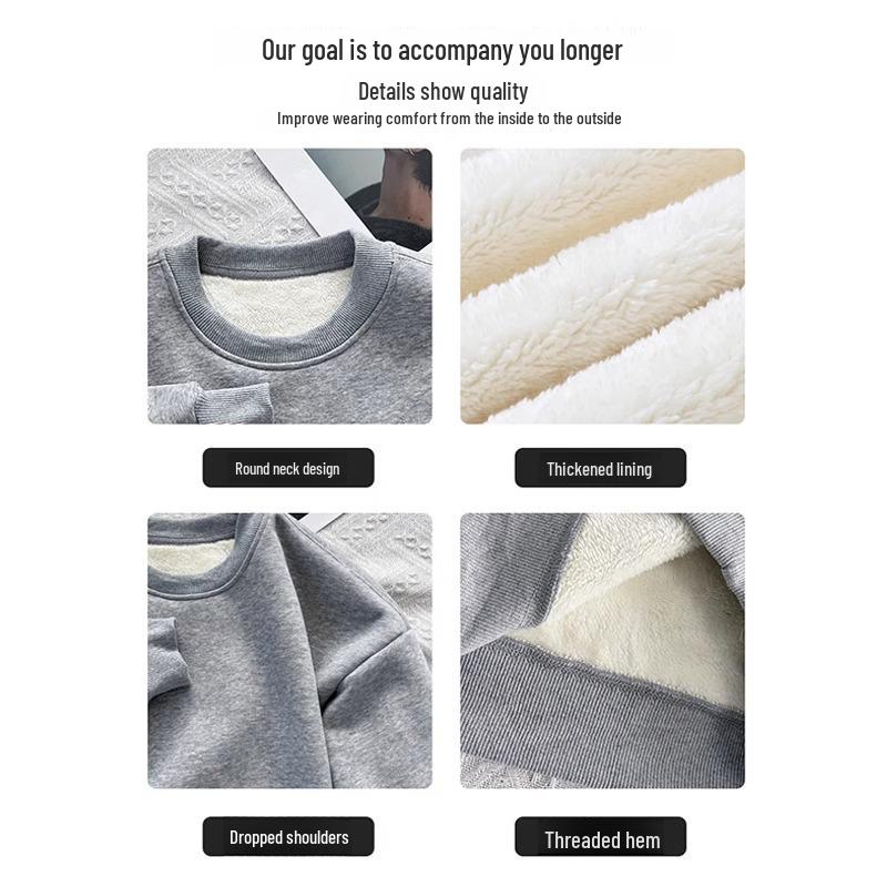 Dámská plyšová mikina s vnitřkem z jehněčí kůže: Silný pulovr s kulatým výstřihem na jaro a podzim.