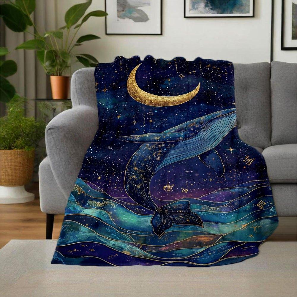 "Whale Moon Constellation Art Print - Celestial Ocean Decor"Blanket Flannel Throw Blanket for Sofa, Bed, Travel, Camping, Office, Couch, Cha