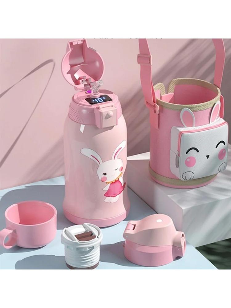 550ML Przenośny Kubek Termosowy z Kreskówką Inteligentny Wyświetlacz Temperatury LED Kubek ze Słomką dla Dzieci Stal Nierdzewna 316 Odporny na Upadki Czajnik Studencki