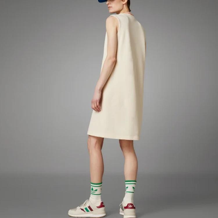 Adidas Originals 70S Logo Letter Print V-Neck Sleeveless Dress Women Dress Beige IK7862