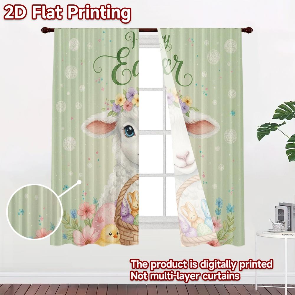 Flat Printing Curtains Roller Blinds Easter Bunny Colorful Versatile Fabric Without Electricity Family Party Set Of 2 Made Polyester