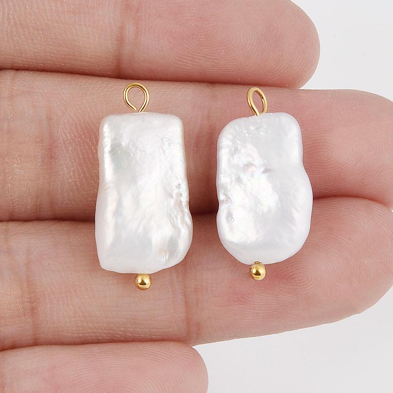 2Pcs Gold Color Ring Real Natural Pearl Charm Pendants For Jewelry Making Earrings Necklace Stainless Steel Findings Accessories