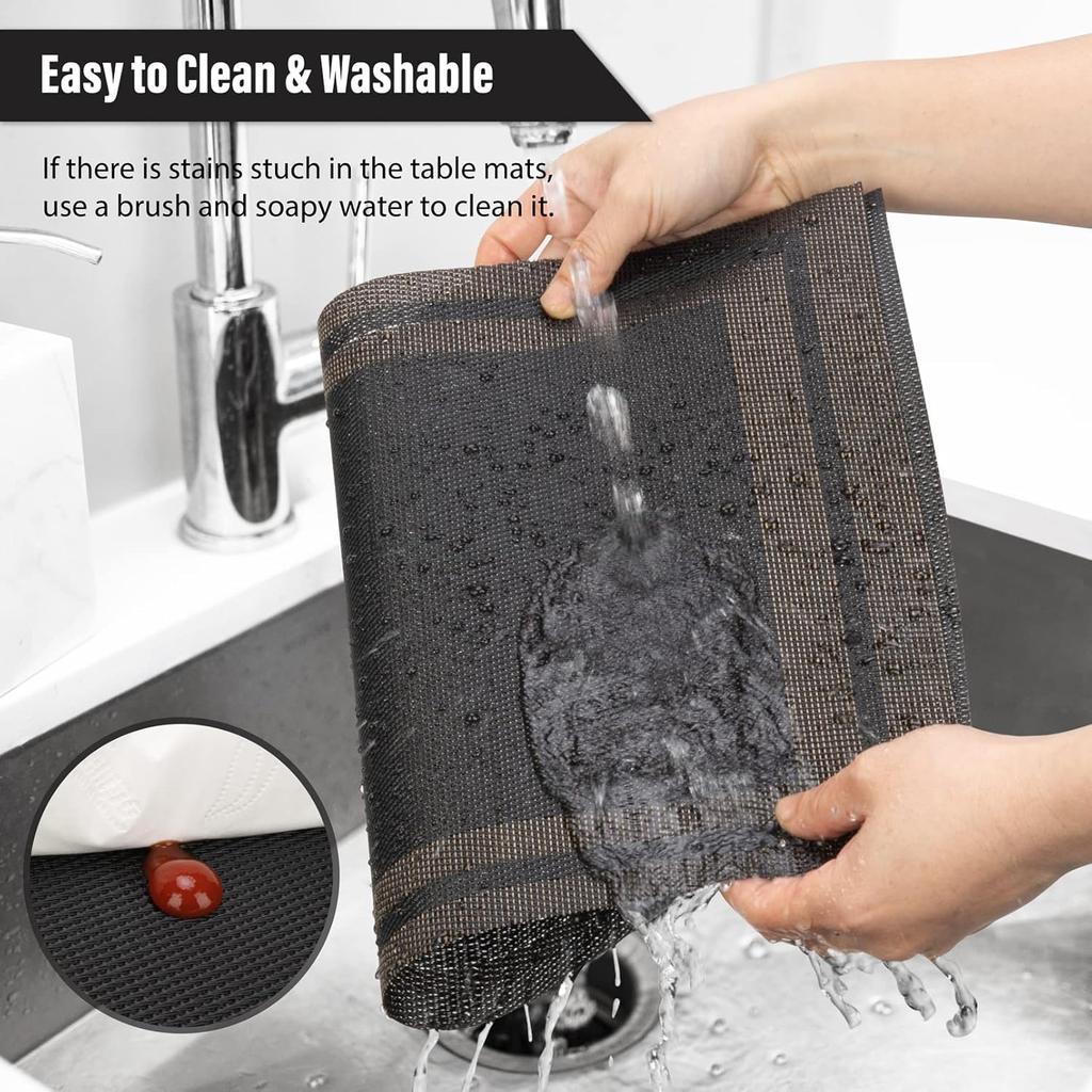 Placemats Set of 4, Heat-Resistant Woven Vinyl Placemat, Non-Slip Washable PVC Table Mat, Easy to Clean Premium Plastic Mats