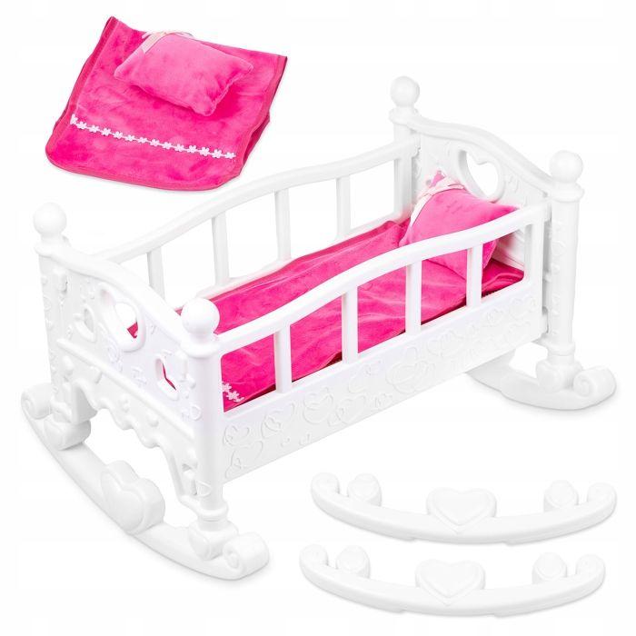 Kinderplay lit/berceau 2-en-1 pour poupée 45 cm avec oreiller et couette (KP6688)