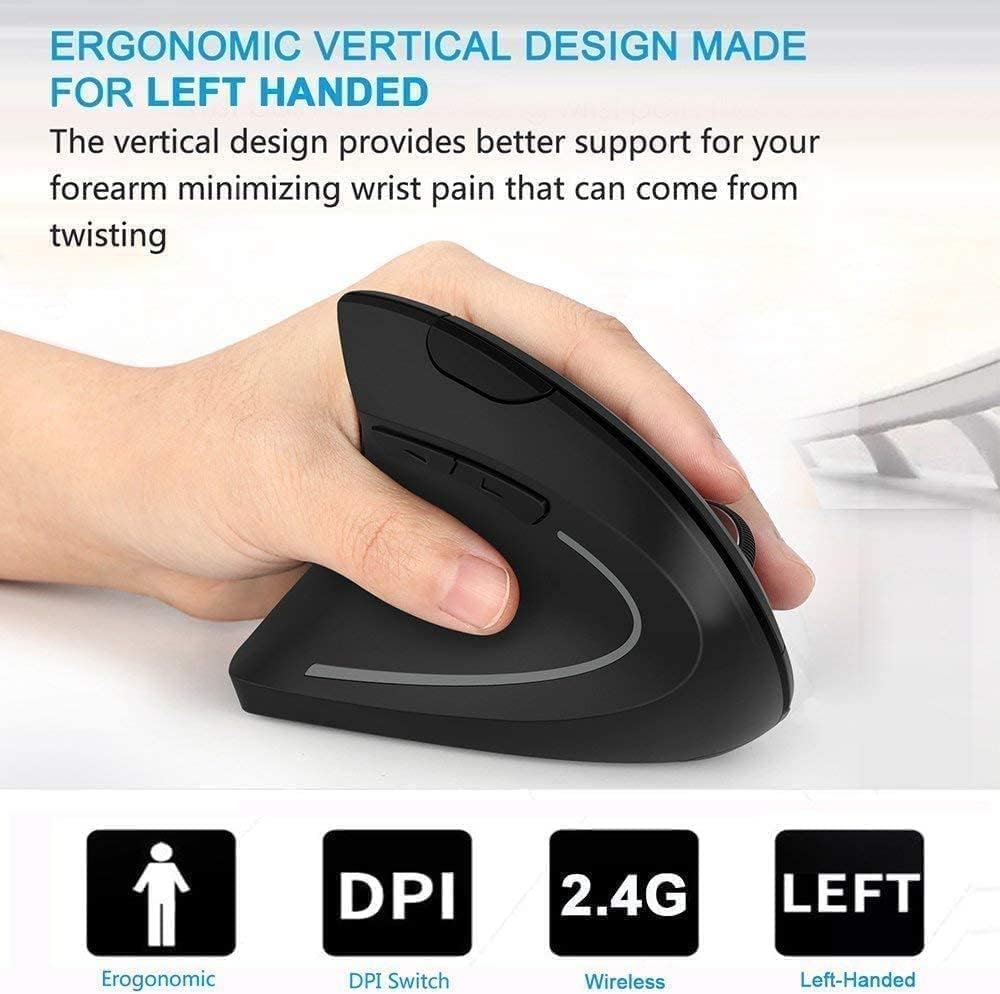 BeWishes Ergonomic Left-Handed Mouse, 2.4G Left-Handed Wireless Vertical Mouse with 3 Adjustable DPI (80012001600), Especially for Left-Handed People