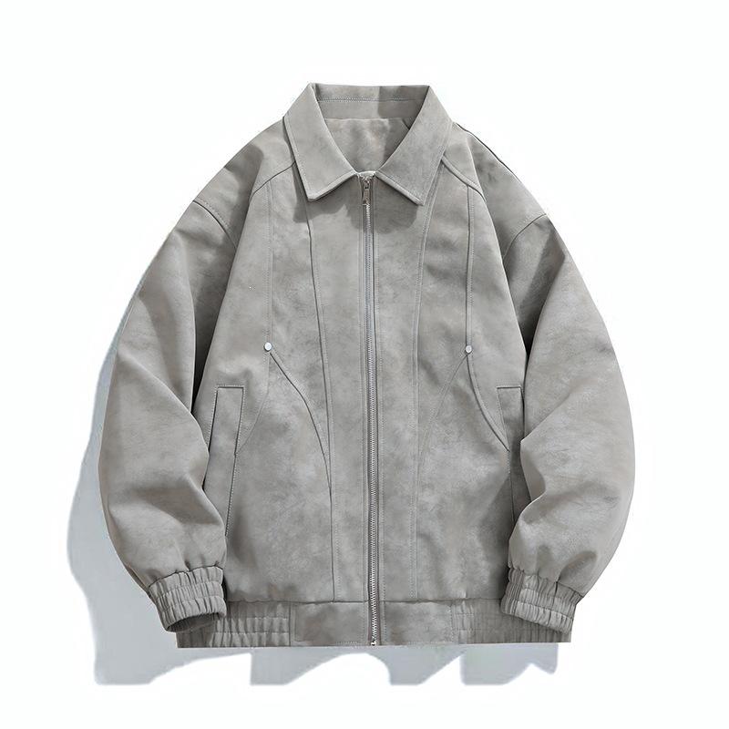 Trendy brand ruffian handsome men's leather jacket American retro tie-dye pilot Maillard couple lapel leather jacket men