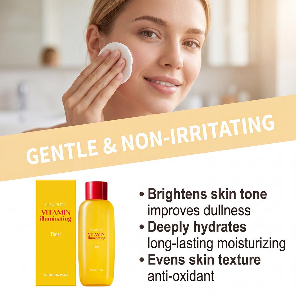 Vitamin C Moisturizing Toner Daily Gentle Care Face Soft Glowing Hydrating Absorbable Fine Texture Facial Water 150ml