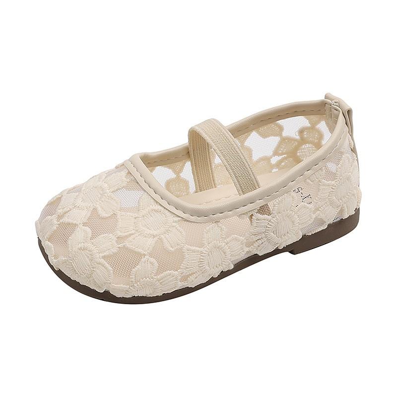 Girls Flat Mesh Sandals With Lace Flower Detail Mary Jane Style Toddler To Kid