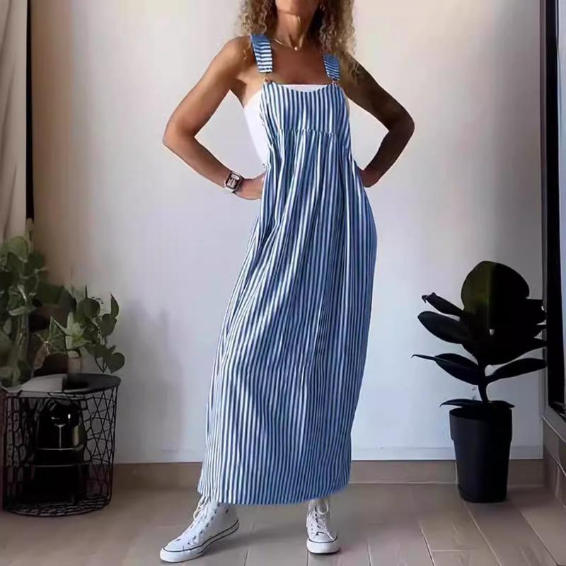 Damen Sommermode Gestreiftes Hosenträgerkleid